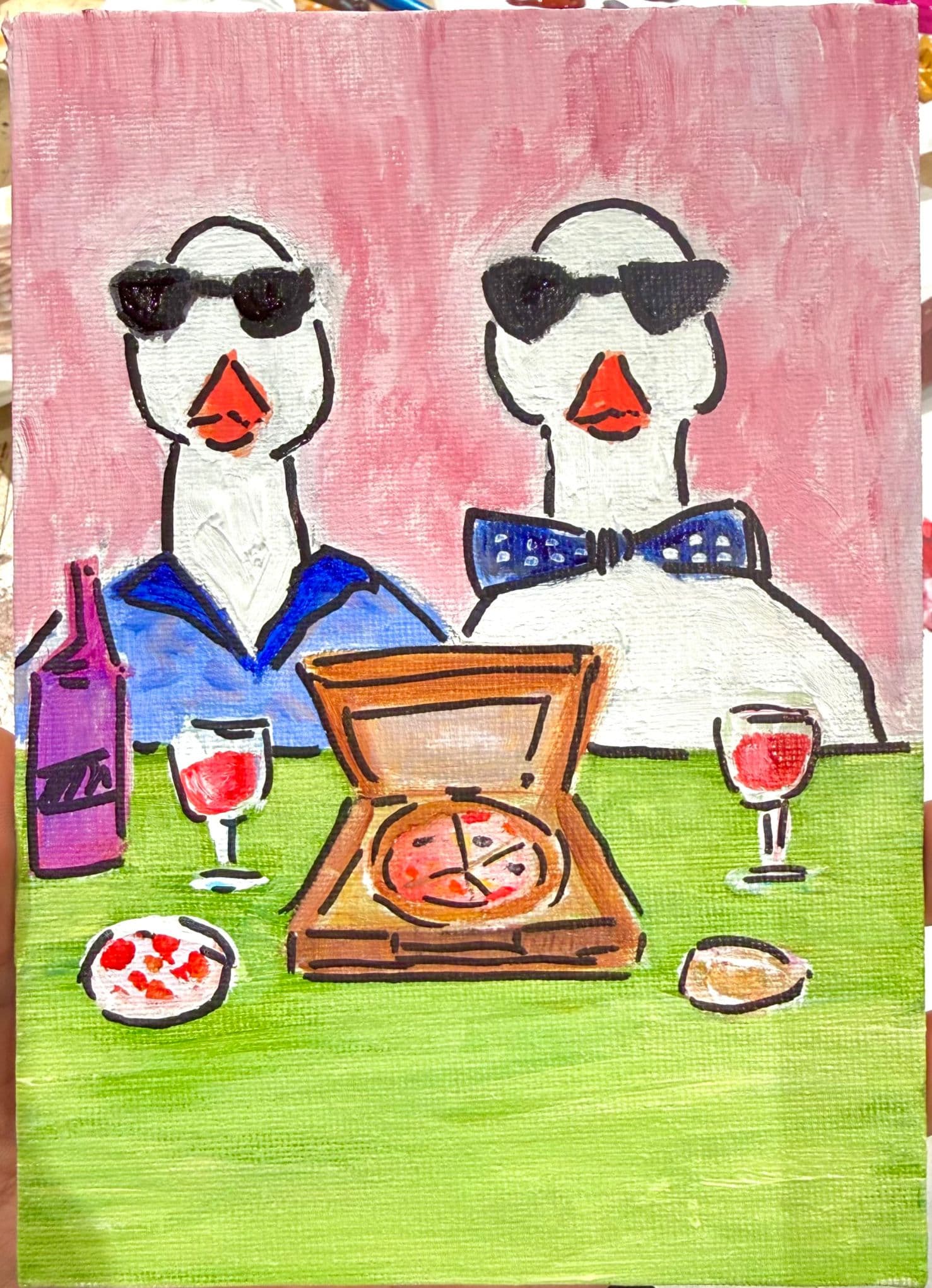 Two ducks on a picnic date